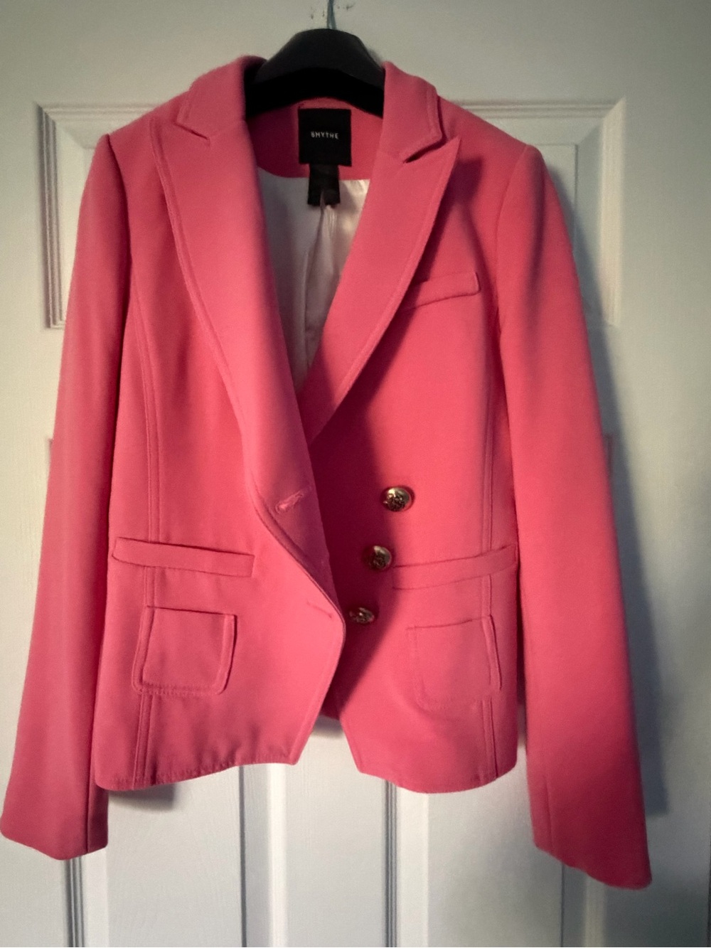 Smythe Pink Double-Breasted Blazer with Gold Buttons